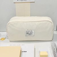 Soft Puffy Stationery Bag, Large Capacity Zipper Pencil Case with Inner Mesh Pocket