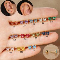 2PCS Butterfly CZ Zircon Minimal Piercing Earrings Tiny Stainless Steel Helix Tragus Cartilage Stud Earring Hot Jewelry aretes
