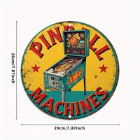 Vintage Pinball Machine Metal Tin Sign - 20.32cm Round Retro Arcade Game Wall Art with Vibrant Colors, Perfect for Home, Bar, Ca