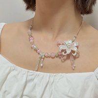 Y2K Vintage Floral Pearl Pendant Necklace White Flower Charm Teardrop Pearl Tassel Elegant Jewelry Women Party Daily Wear NEW