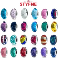 Sterling Silver 925 Colored Murano Glass Beads Round Shiny Charms Fit Original Bracelet DIY Fine Jewelry Gift for Women