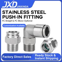 JXD PC4/6/8/10-01/02/M5/M6 Male Thread Straight Stainless Steel Push-in Fitting, PL12/14/16-01/02/03/04/06 90° Elbow