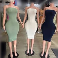 HLJ&GG Sexy Solid Color Bodycon Tube Dresses Women Off Shoulder Sleeveless Backless Slim Vestidos Fashion Stretchy Clothing 2026