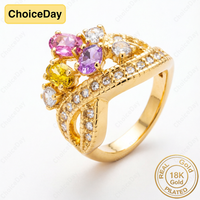 18K Gold Plated Luxury Colored Zircon Ring for Women, Fashionable Wedding Party Gift Accessories