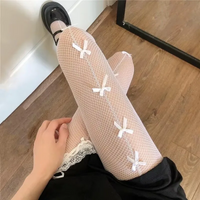 1 Pair Women Bow White Tights Gothic Lolita JK Cute Bowknot Mesh Stockings Sexy Hollow Out Transparent Slim Fishnet Pantyhose