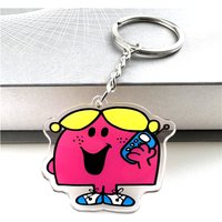 Funny Little Miss Cute Acrylic Keychain Cartoon Key Ring for Women's Backpacks Bags Car Jewelry Best Gift Id Badge Holder Gifts