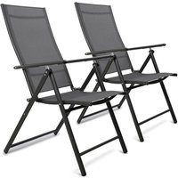 Set of 2 High Back Reclining Sun Loungers - 7-Position Adjustable, 120kg Capacity, Lightweight 5.1kg Design - Grey Outdoor Recli