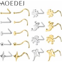 AOEDEJ 1 Piece 20G Stainless Steel Nose Studs Women Men Gold Silver Color Nose Rings Ball Octopus Flat Nostril Piercings Jewelry