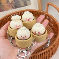 Hot Simulation Small Steamed Bun Stress Relief Keychain Pendant Cartoon Expression Backpack Hanger Relaxation Toy Gift For Kids