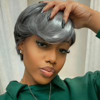 Short Straight Layered Pixie Cut Wig with Bangs Full Machine Made Adjustable Rose Net Cap Women's human Hair Wig