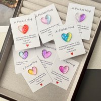 1pcs Gradient Shimmer Glitter Resin Pocket Hug Heart Card Positive Affirmation Sentimental Long Distance Comfort Gift