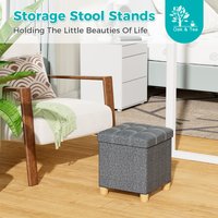 Foldable Storage Ottoman (30x30x35cm) - Stool with Wooden Legs & Storage Box, Stylish Seat for Living Room