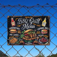 Room Decor Vintage BBQ Grill Menu Sign, Aluminum Wall Art Decor, Retro Style Poster Plaque, DIY Home for Indoor