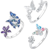 Orstarry S925 Sterling Silver Ring Exquisite Butterfly Flower Adjustable Ring Open Ring Original Jewelry Women Gifts