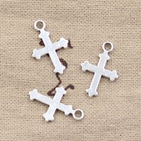 50pcs Charms Double Sided Cross 19x12mm Antique Silver Color Pendants DIYCrafts Making Findings Handmade Tibetan Jewelry