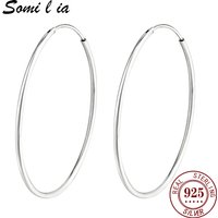 SOMILIA SOMILIA Platinum Big Hoop Earrings for Women, 925 Sterling Silver Jewelry Female Fashion Women Earrings 10-90mm For Gift