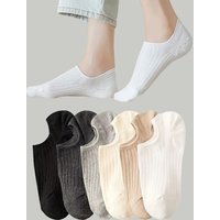 3/6Pairs Solid Color Striped Boat Socks Minimalist Women's Socks Of White Vertical Stripes, Simple Ankle Socks