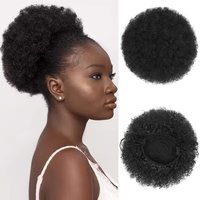 Synthetic Afro Fluffy Ponytail Kinky Curly Hair Extension Drawstring Clip in Afro Bun Hairpiece for Women