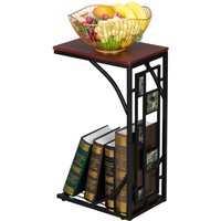 AliExpress NONE C-Shaped End Table with Gravel Pattern, Brown Top & Black Powder-Coated Base, 30.5*21*54cm