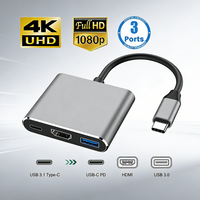 3 In 1 Usb-C Usb Hub Male To Female Hdmi-Compatible 4k Usb 3.1 Type-C To Usb 3.0 Charging Adapter For Macbook Air Converter