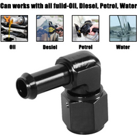 1Pcs Female AN6 to 3/8" 5/16" Barb Fittings Adapter 90 Degree Quick Connect Aluminum Elbow Adapter Swivel Hose Fitting Black