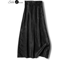 Bamboo Leaf Print 100% Natural Mulberry Silk Twisted Compass Buckle Zipper Design Feminine Black Skirt