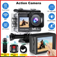 Action Camera 5K 4K60FPS 50MP 2" Touch Dual Screen 5X Zoom Wi-Fi EIS 170° DVR Webcam Wireless Mic 30M Waterproof Sport Camera