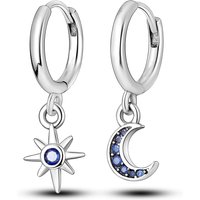 New In Real 925 Sterling Silver Moon and Star Earrings Hoop Earrings Original for Women Female Party Fine Earring Fine Jewelry
