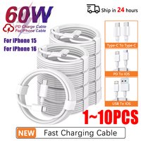 PD 60W USB C to Type C Fast Charging Cable for iPhone 11 13 14 15 16 Pro Max 12 Mini 6 7 8 Plus XS XR iPad USB A 1M 2M Cable