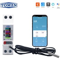 TOMZN 23mm AC110V 230V 50A WIFI Smart Circuit Breaker TUYA Voltage Current Temp Measurement Protector Over Current Threshold