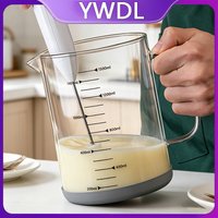 YWDL 1/1.5L High Borosilicate Glass Measuring Cup with Removable Silicone Base Heat Resistant Pitcher with Scale Mark Baking Cup