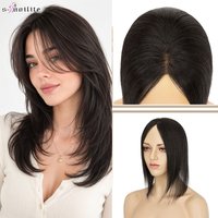 S-noilite Hair Toppers for Women Clip in Human Hair Topper for Thinning Hair, 360°3D Cover Clip in Side Bangs Natural Hairpiece