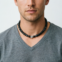 Stylish Men Necklace Natural Stone Lava Tiger Eyes Obsidian Beads Vibe Balancing Healing Neck Accessories Perfect Gift For Him