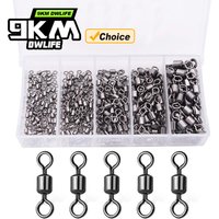 9KM Barrel Fishing Swivels Kit Rolling Swivels Fishing Tackle Saltwater Heavy Duty Fishing Line Connectors Black Stainless Steel