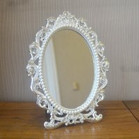 European Vintage Silver Vanity Mirror Oval Pearl Inlaid Makeup Mirror for Women Home Dorm Decorative Princess Cosmetic Mirror