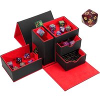 3-in-1 PU Leather Dice Tower & Storage Box with Drawers for Tabletop RPG