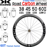 Zestaw kół karbonowych KORE TOP‑GUN 60T z mechanizmem zapadkowym, piasta HG/XDR, Freehub, Tubeless Ready, Center Lock, hamulce tarczowe, koła wyścigowe 700C do rowerów szosowych.