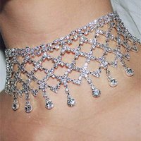 Sparkling Tassel Necklace Luxury Chain Rhinestone Mesh Female Boho Short Crystal Choker Neckband Chunky Necklace Wedding Jewelry