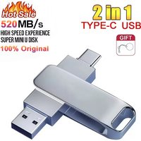 New USB 3.2 Flash Drive 520MB/s High Speed 2in1 TypeC OTG Pen Drive Waterproof Large Storage for Phone Computer PC Data Storage