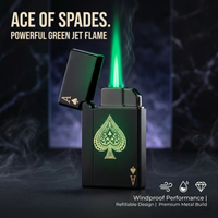 Ace of Spades Jet Flame Lighter, Windproof Green Flame, Refillable Metal Cigarette Lighter, Cool Novelty EDC Lighter for Men