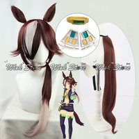 Umamusume Pretty Derby Vodka Cosplay Wig Headwear Women Halloween Party Role Play Props Animal Ears Tail Synthetic Wigs Wine Red
