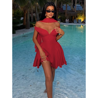 Dulzura Summer Fashion Sexy Off Shoulder Backless Ribbon Slim Fit Mini Dress Women'S Solid Elegant Dress Party Club Prom Clothes
