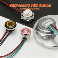momentary mini push button switch, 12/16/19/22/25/30mm, metal short travel touch , LED , 5/12/24/220V, black, 1NO self-reset on