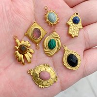 5pcs New Fashion Gold Color Pendant Natural Stone Charm Pendant Necklaces Earring Accessories For Making Jewelry