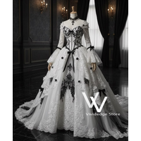 Victorian Lace Gothic Bridal Gown Vintage Long-sleeved Black White CorsetSpecial Occasion Dress Women’s Wedding Dress Customized