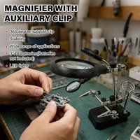 10X Magnifying Glass Soldering Station with 5 LED Light System and 2 Alligator Clamps Third Hand Tool for Welding & Precision Re