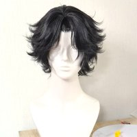 Anime Ace Cosplay Wig Short Black Hair Heat Resistant Synthetic Hair With Rose Net For Halloween Party Wig