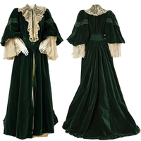 Women French 1858-1956s Green Long Robe Dress Tea Gown Costume Victorian Fashion Gothic Steampunk Dress Halloween Suit