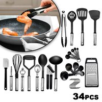 Kitchen Silicone Cooking and Baking Utensil Set, 34-Piece Non-Stick Wooden-Handled Spatulas and Spoons, Kitchen Tools and Accessories, Gift for Cooking and Baking Enthusiasts, Kitchen Gadgets Tools