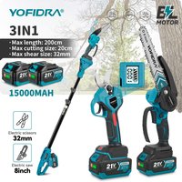 YOFIDRA 3IN1 Brushless Electric 8inch Chainsaw 32MM Scissors Telescoping Pole Saws Garden High Branch Saw for Makita Battery Pin